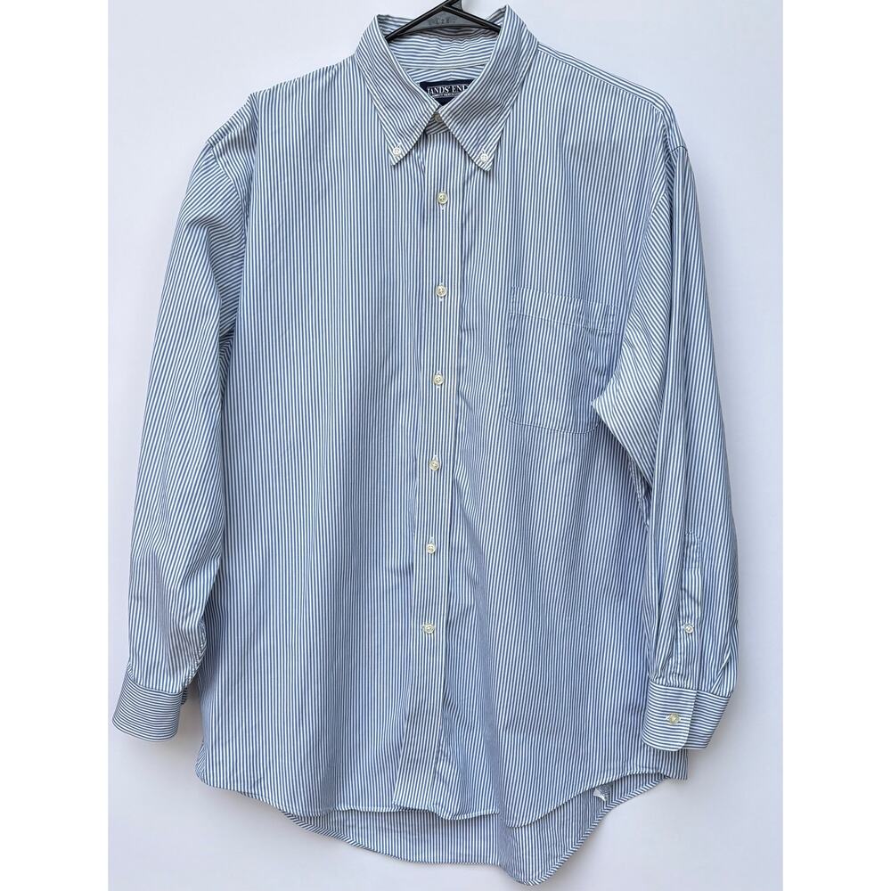VTG Lands End Button Down Cotton Shirt Sz 16-32 Blue/White Stripe Prep‎ Nautical